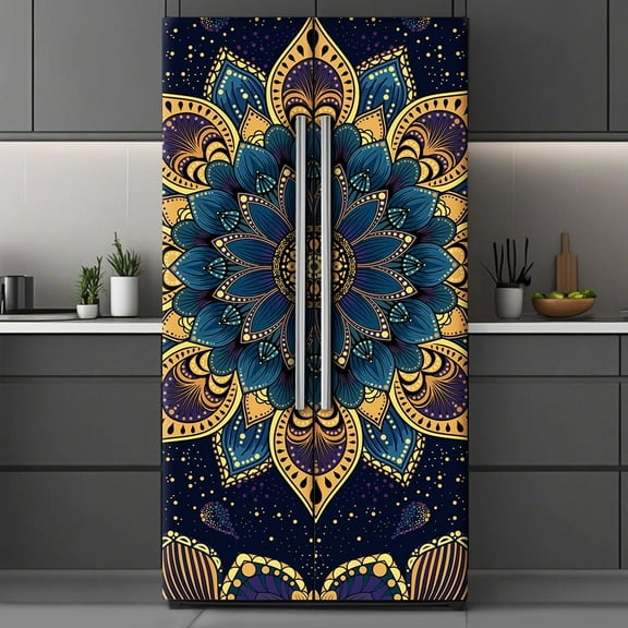 2 Pcs Purple Mandela Pattern Removable Refrigerator Wraps Self-Adhesive Fridge Door Mural Vinyl Fridges Panel Cover Sticker for Kitchen Bar Decor 16.34x78.74 Inch diy