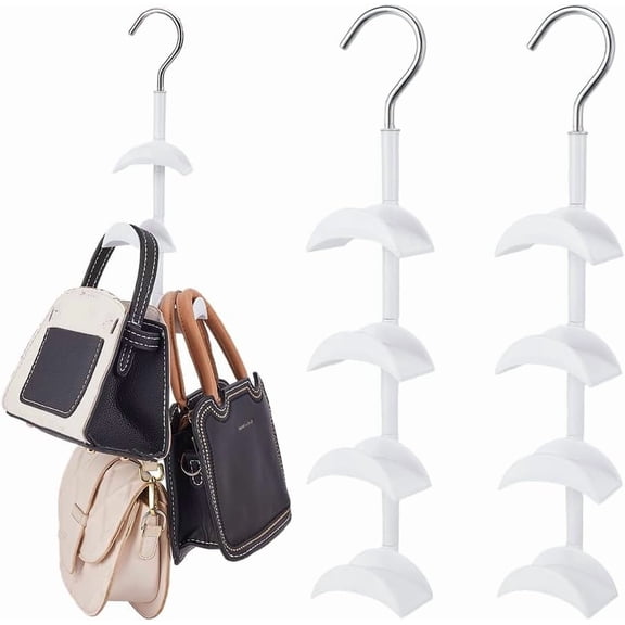 2 Pcs Purse Hanger forCloset 360 Rotation Widened Arc Swivel Bag Organizer with 4 Hooks Closet Storage Space Saver