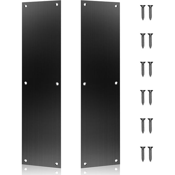 2 Pcs Push Door Plate 16x4 Stainless Steel Door Push Plate Door Kick Plate Black,Brushed Doorplate Door Proection Metal Plate with 12 Screws for Door Interior Exterior Scratch Resistant Accessories