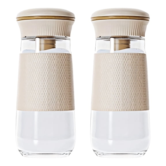 2 Pcs Quantitative Salt Shakers,Glass Spice Dispenser with Built-in Spoon,Moisture-Proof Seasoning Container,Accurate Portion Control Jar,Wide Mouth Easy Refill