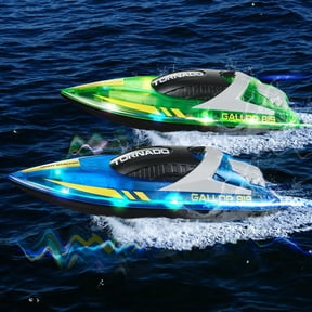 2 Pcs RC Racing Boats, 2.4GHz 12km/h Remote Control Boats with LED Light, Waterproof for Pools & Lakes