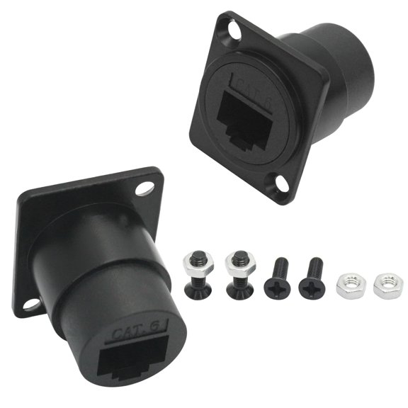 2-Pcs RJ45 Cat6 Panel Mount Coupler, D-Type Female to Female Network Ethernet Extender Adapter with Screws, Inline Keystone Jack for Wall Plate/Patch Panel