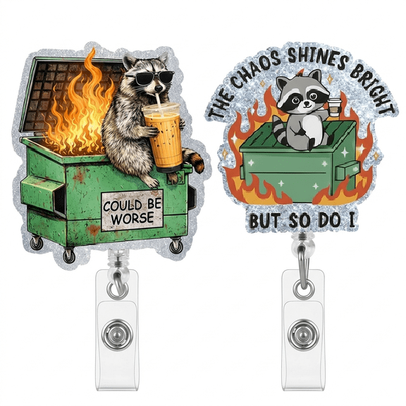 2 Pcs Raccoon Dumpster Fire Badge Reels, Retractable Acrylic ID Badge Holders with Alligator Clips for Nurses