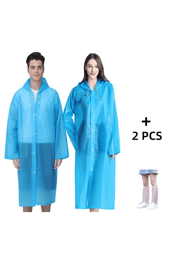 2 Pcs Rain Ponchos for Adults Reusable, Raincoats Emergency for Women Men with Hood and Drawstring with 2 pairs of waterproof shoe covers