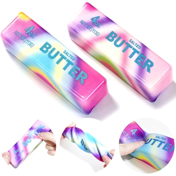 2 Pcs Rainbow 4oz Butter Squishy Stick , Super Soft Slow Rising Fidget Squeeze Toy, Colorful Sensory Stress Relief Desk Toy for Home, Office, Travel, Novelty Anxiety Relief Toy for Kids & Adults