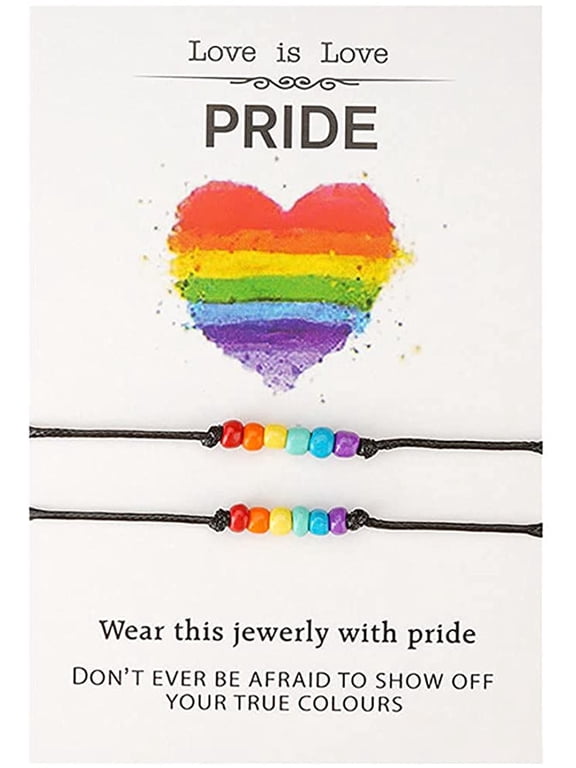 2 Pcs Rainbow Bracelet for Lesbian & Gay Pride LGBT Beaded String Couple Bracelets Handmade Adjustable Engagement Wristband for Women Men Jewelry