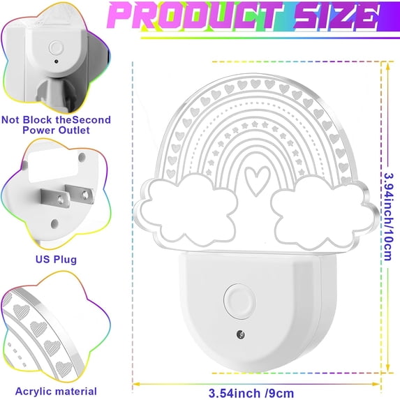 2 Pcs Rainbow Night Light for Kids Plug into Wall 8 Color Changing Baby Rainbow Night Light with Dusk to Dawn Sensor for Girl Children Nursery Toddler Bedroom Decor Birthday Gifts