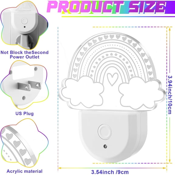 2 Pcs Rainbow Night Light for Kids Plug into Wall 8 Color Changing Baby Rainbow Night Light with Dusk to Dawn Sensor for Girl Children Nursery Toddler Bedroom Decor Birthday Gifts