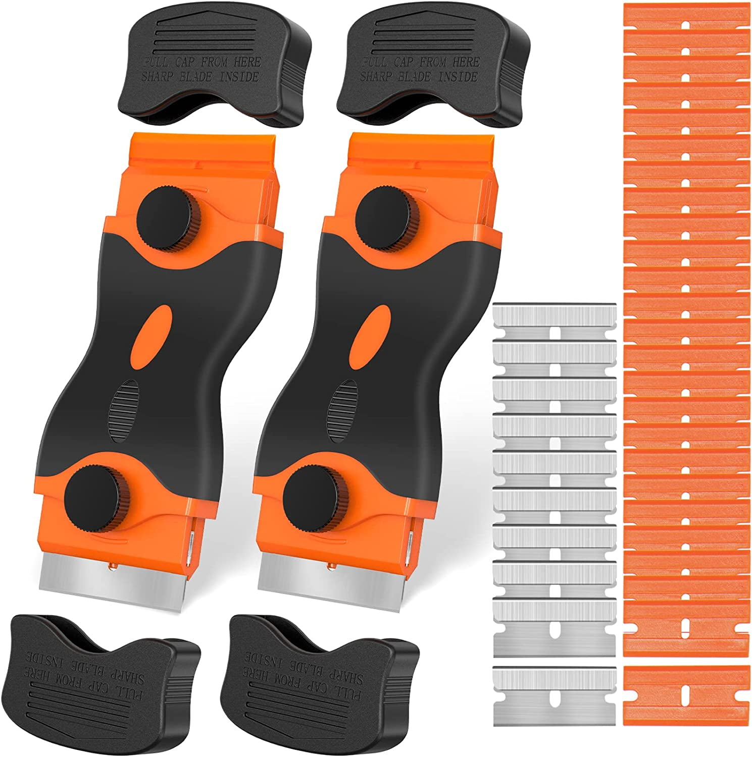 2 Pcs Razor Blade Scraper, 2 in 1 Scraper Tool with 30 Pcs Plastic ...
