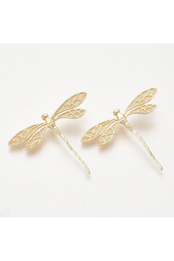 2 Pcs Real 18K Gold Plated Brass Dragonfly Pendants Dragonfly Pendants Jewel Real 18K Gold Plated Charms for Women DIY Necklace Bracelet Earring Jewelry Craft Making 38x45x7mm Hole: 5x3mm