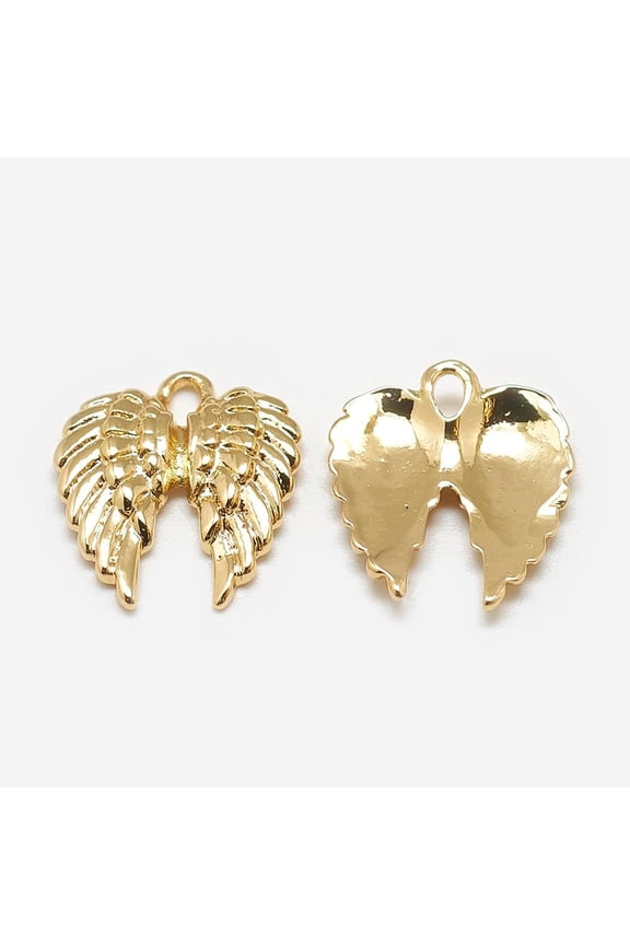 2 Pcs Real 18K Gold Plated Brass Wing Charms Wing Pendants Jewel Real 18K Gold Plated Pendants