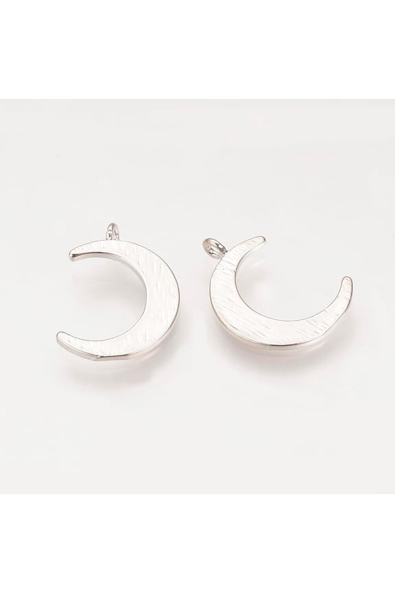 2 Pcs Real Platinum Plated Brass Moon Pendants Real Platinum Plated Pendants Jewel Moon Jewelry Findings DIY