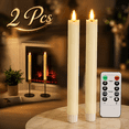 thumbnail image 1 of 2 Pcs Real Wax Made Flameless Taper Candles with Remote and Timer, 9.6" Ivory Battery Operated Candle Stick Flickering, Led Taper Candles with Lifelike Flame for Christmas Day Indoor Decor., 1 of 7