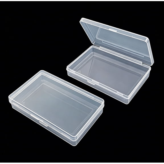 2 Pcs Rectangular Clear Plastic Storage Containers Box, Cards Holder Box, Plastic Organizer Container for Beads, Business Cards, Other Small Craft Items (4.2 x 3 x 0.7 inch)