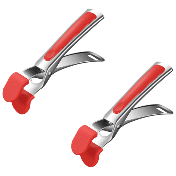 2 Pcs Red 304 Stainless Steel Anti-Scald Clip, Duckbill Design Heavy Duty Plate Gripper, High-Temperature Stable Silicone Pad, Non-Slip Bowl Retriever Pan Lifting Tongs for Kitchen Cooking