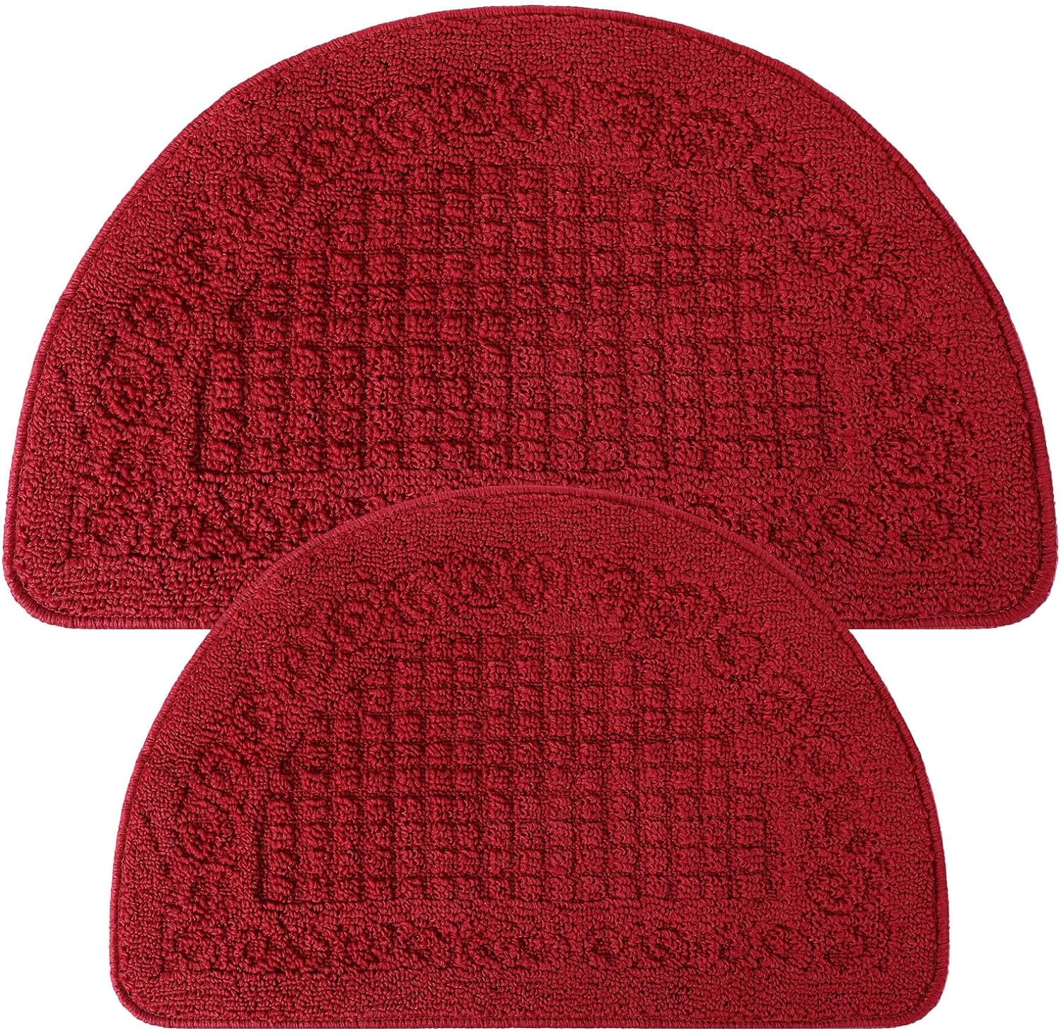 2 Pcs Red Kitchen Rugs 15 x 22 Inches 18 x 30 Inches Kitchen Mats Non Skid Washable Doormat Indoor Entrance Absorbent Standing Half Circle Carpet for Home Floor Patio Garage Door Laundry Room Red