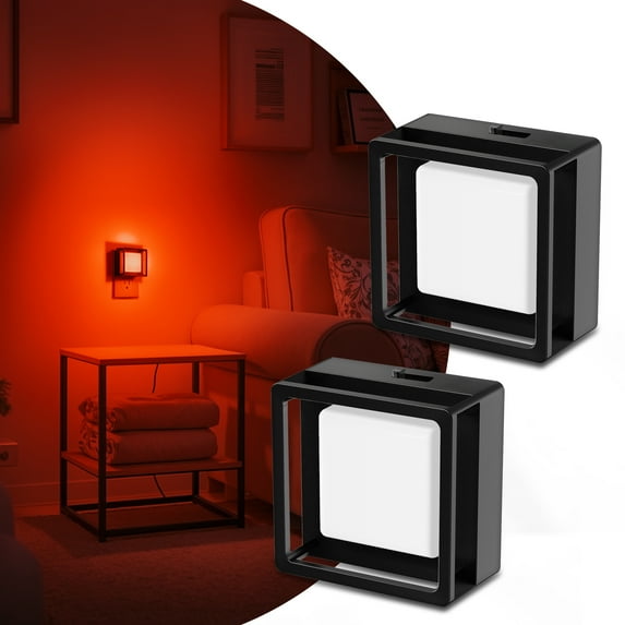 2 Pcs Red LED Plug In Night Light with Sliding Dimmer
