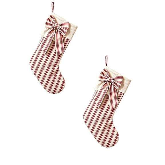 2 Pcs Red Stripe Christmas Stockings 18" Large Xmas Stocking Vintage Hanging Xmas Stocking Decorations, Polyester Fabric, for Fireplace, Mantle, Holiday, Xmas Tree, Farmhouse Decors