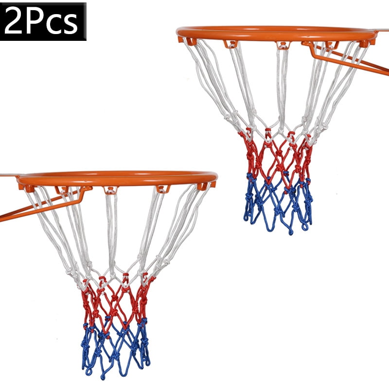 2 Pcs Red, White and Blue Basketball Net Replacement Nylon Woven Rope Basketball Hoop Nets Fits Standard Indoor or Outdoor Rims，21inch