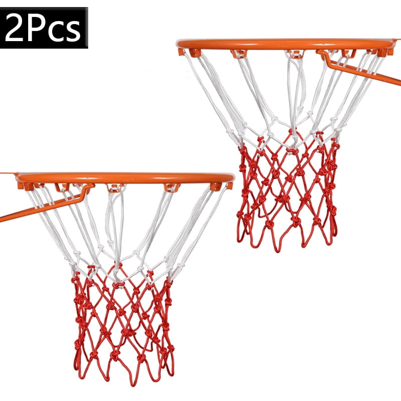 2 Pcs Red and White Basketball Net Replacement Nylon Woven Rope Basketball Hoop Nets Fits Standard Indoor or Outdoor Rims，21inch