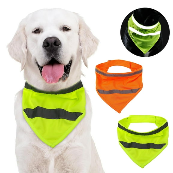 2 Pcs Reflective Dog Bandana, Reflective Dog Scarf for Night Safety, High Visibility Adjustable Bandanas Fits Small, Medium, Large Dogs
