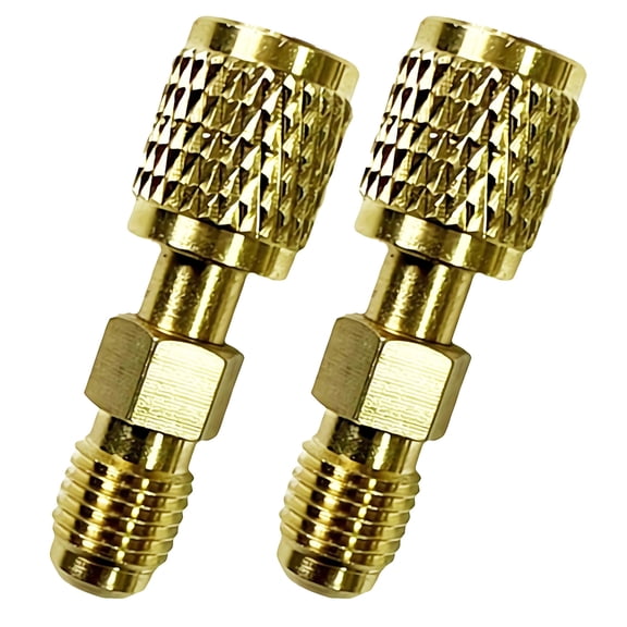 2 Pcs Refrigerant Adapter, R32 R454ABC Compatible, 1/4 in Female to 1/4 in Male Reverse Thread Connector, Mini Split Systems Vacuum Pump, Accurate Servicing Brass