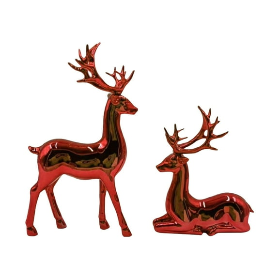 2 Pcs Reindeer Sculptures, Christmas Elk Figurines, Elegant Indoor Decor for Living Room Office Bookself Tabletop Mantle