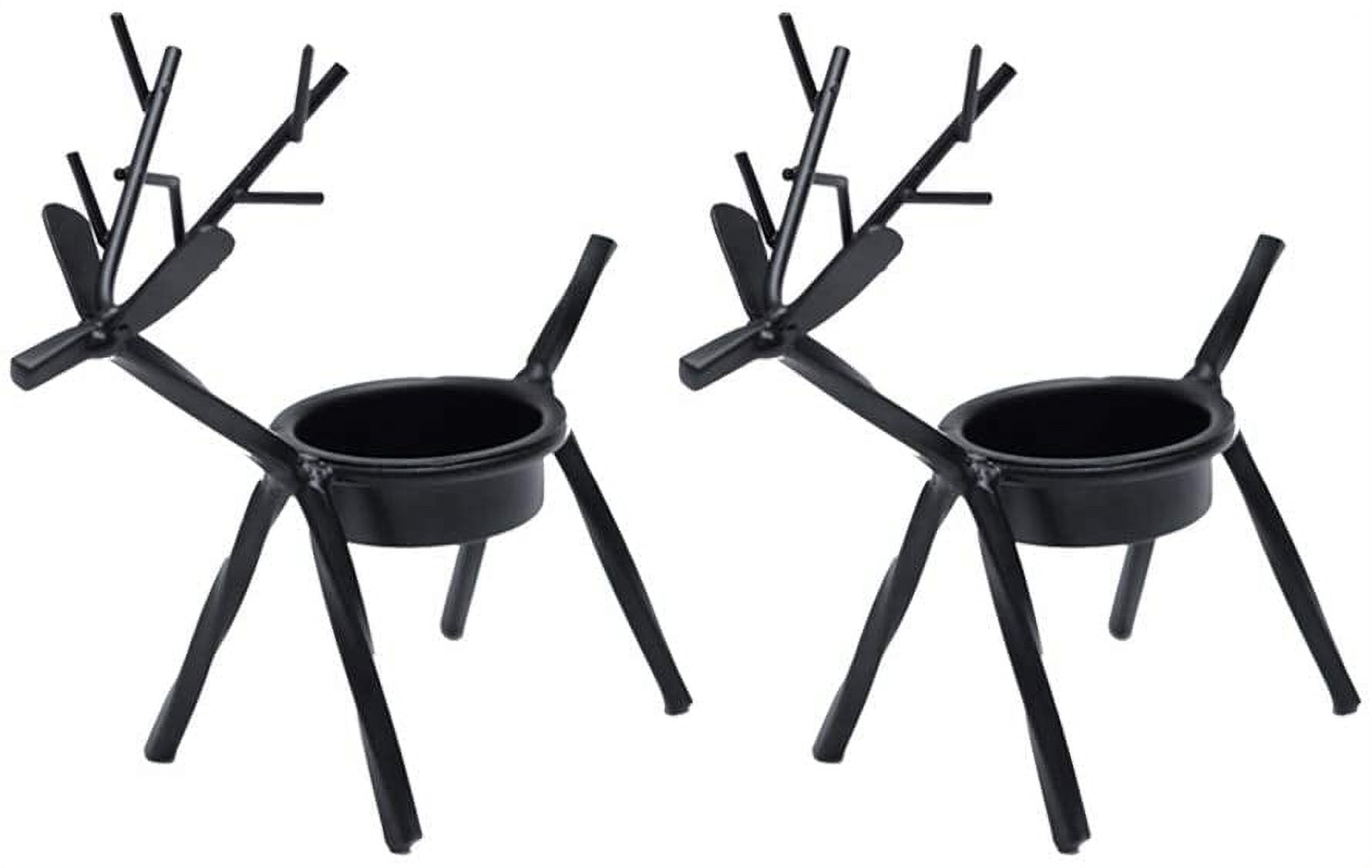 2 Pcs Reindeer Tealight Candle Holders,Holiday Metal Candlestick Black