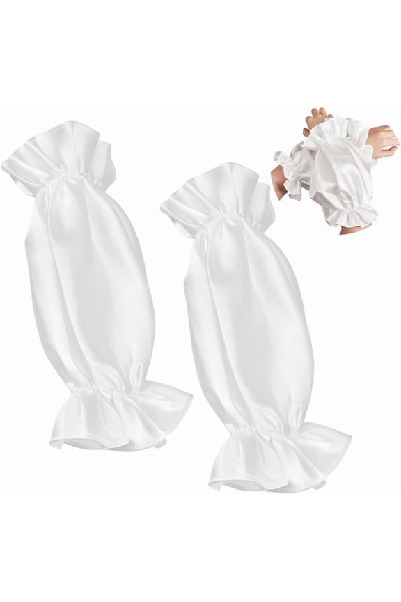 2 Pcs Removable Puff Sleeves Velvet Stretchy Cuffs Puffy Sleeves for Wedding Teas Party Prom 11.02x4.72 inch White White