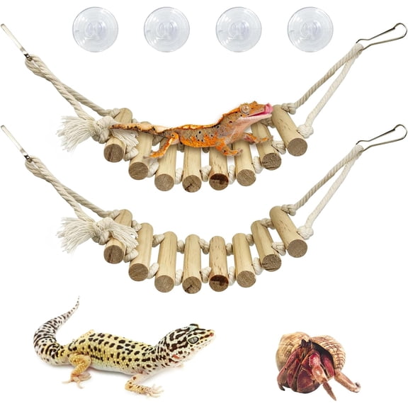 2 Pcs Reptile Bridge Leopard Gecko Climbing Ladder Wooden Basking Lounger Hermit Crab Tank Accessories
