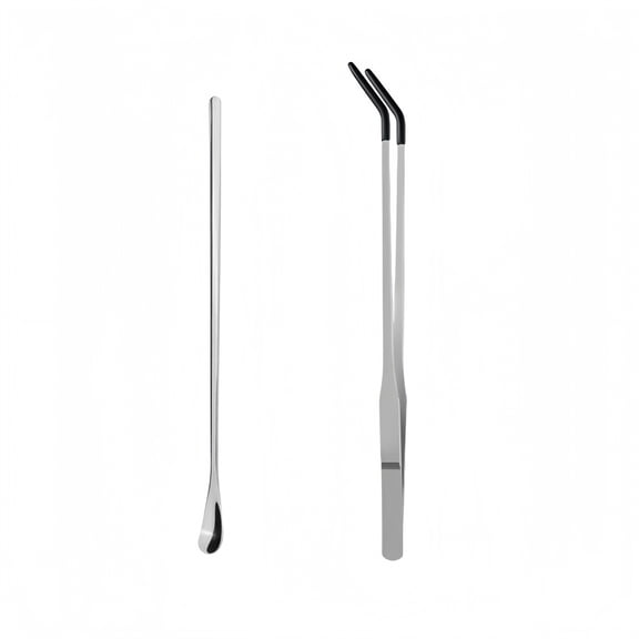 2 Pcs Reptile Feeding Tongs, Feeding Spoon, Stainless Steel Aquarium Feeding Tools, Curved Long Tweezers 10.6 in, Long Spoon 9 in for Feeding Lizards, Bearded Dragons and More