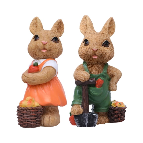 2 Pcs Resin Easter Bunny Figurines - Vintage Rustic Country Beige Rabbit Statues for Table Centerpieces, Tiered Tray Decor, and Spring Holiday Home Display