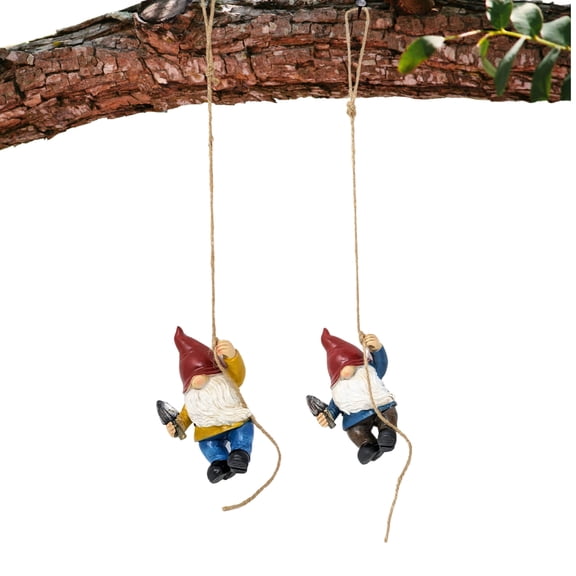 2-Pc Resin Climbing Gnome Set – Hanging Gnome Decor for Trees, Fences, Garden & Patio
