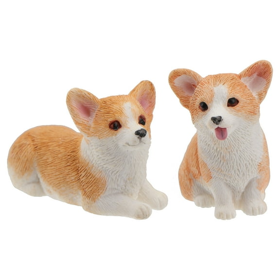 2 Pcs Resin Ornaments Statue Animal Small Corgi Adornment Micro Figurines Vivid Dog Adornment Work
