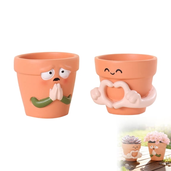 2 Pcs Resin Prayer Hand Planter Pots with Expressive Faces Unique Prayer Pose Flower Pots for Succulents and Small Plant Succulents Flowerpots