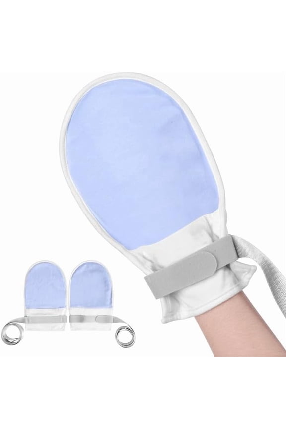 2 Pcs Restraint Gloves with Touch Fasteners Soft Anti-Scratch Mittens for Elderly or Dementia (Blue)