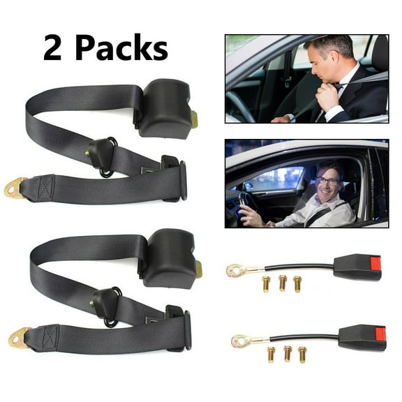 2 Pcs Retractable Adjustable 3 Point Harness Safety Seat Belt 9.2ft Straps Front Auto Vehicle for Car Truck