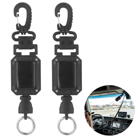 2 Pcs Retractable CB Mic Holder, 31.5 in Extendable Reel Radio Mic Hanger with D-Ring & Adjustable Lanyard, High-Rebound Gear Retention Tether with Secure Snap Clip for Car, Truck, Climbing, Hiking