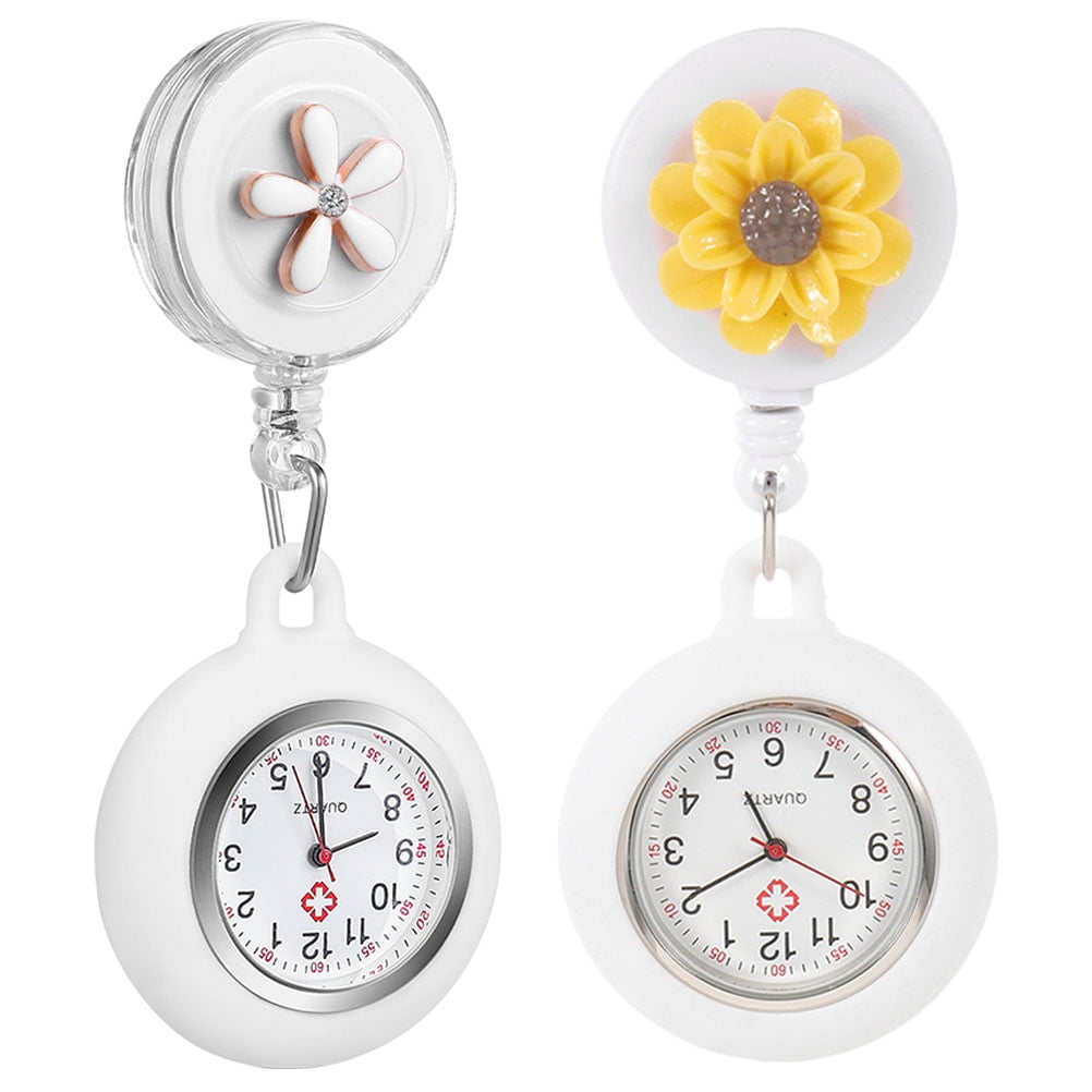 2 Pcs Retractable Chest Pocket Watch Nursing Nurses Watches Stethoscope