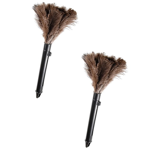 2 Pcs Retractable Feather Duster, Ostrich Feather Duster Retractable, Genuine Fluffy Natural Handheld Feather Dusters for Cleaning Supplies, Washable,Car, Office, Desk