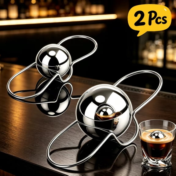 2 Pcs Reusable 304 Stainless Steel Cooling Spheres, Frozen Metal Ice Balls for Espresso, Whiskey & All Beverages, Ideal Drink Chiller Gift for Birthday, Xmas & Valentine’s Day(S & L Sizes)