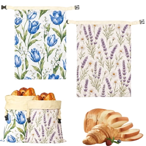 2 Pack Reusable Beeswax Bread Bags for Homemade Sourdough 17 x 13 In Bread Sourdough Storage Bags(Flower)