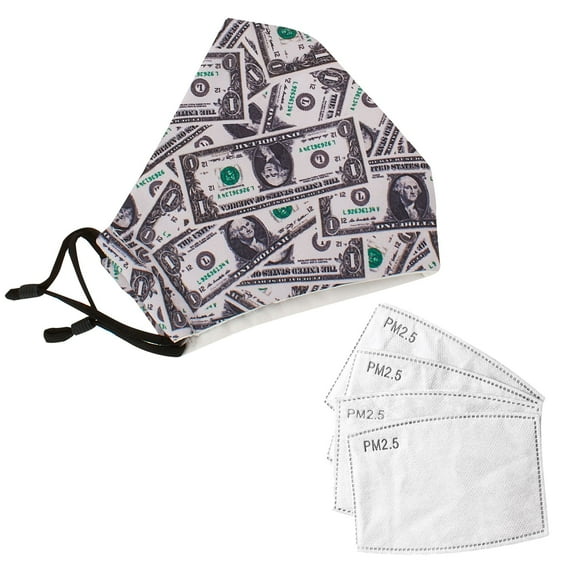 2 Pcs Reusable Cloth Face Coverings, Washable Fabric Mask with 4 Pcs Filters