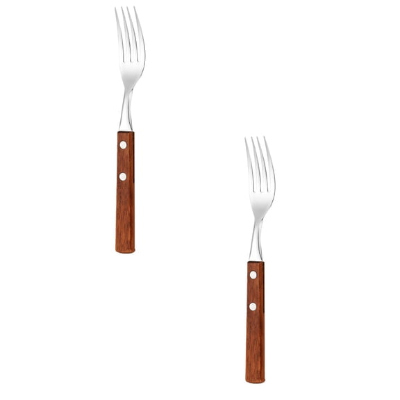 2 Pcs Reusable Dinner Forks, Stainless Steel Silverware Forks with Wooden Handle, Wood Handle Table Forks, Heavy Duty Salad Forks for Dessert and Salad, Mirror Polishing, 7.67"x0.98", Silver