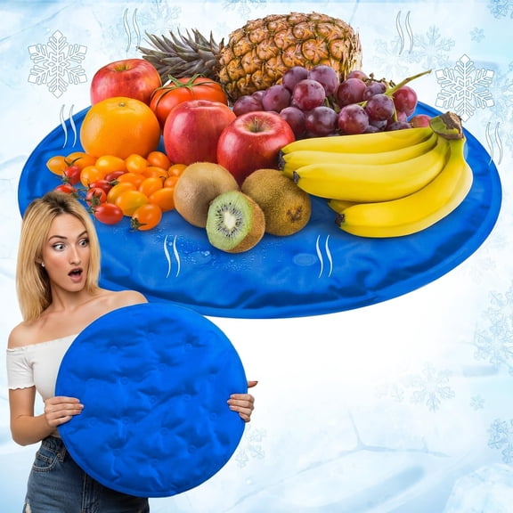 2 Pcs Reusable Freezable Ice Mat Buffet Chilled Serving Tray 15.7'' Round Charcuterie Chilling Mat PVC Foldable Cooling Charcuterie Cooler for Food Cheese Picnics Party (Royal Blue,Classic)