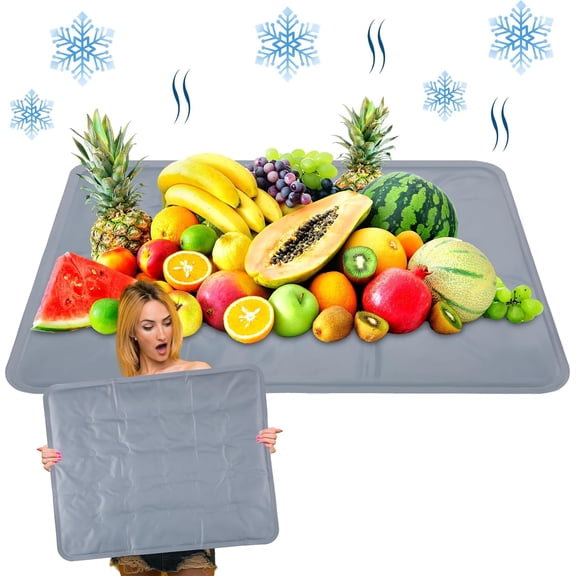 2 Pcs Reusable Freezable Ice Mat for Buffet Table Chilled Serving Tray Party 19.69 x 15.75 Inches Charcuterie Cooler Cooling Trays for Food, Cheese(Gray)