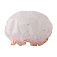 thumbnail image 1 of 2 Pcs Reusable Plastic Shower Cap for Women - Large Size Rainproof Hair Cover for Bathing, Cooking & Cleaning, Fits Long/Thick/Curly Hair, Pink PVC Star Design (27x27cm), 1 of 7