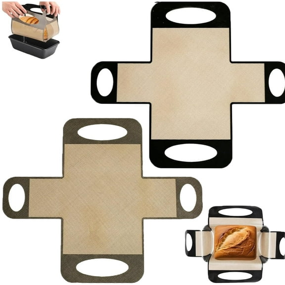 2Pcs Reusable Silicone Bread Baking Mat Tutuviw Non-Stick Baking Mat Sourdough Bread Sling for Oven Loaf Pan Liners Dough Transfer Tool with 4 Handles Sourdough Bread Baking Supplies Easy Clean