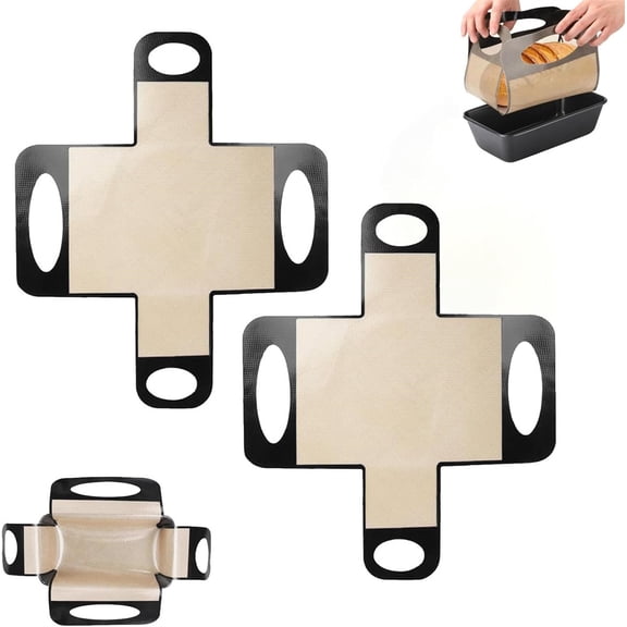 2 Pcs Reusable Silicone Bread Sling,Duslogis Food-Grade Silicone Bread Loaf Pan Liners & Lifters with 4 Handles, Non-Stick & Easy Clean Dough Transfer Baking Mat for 9x5" Loaf Pans