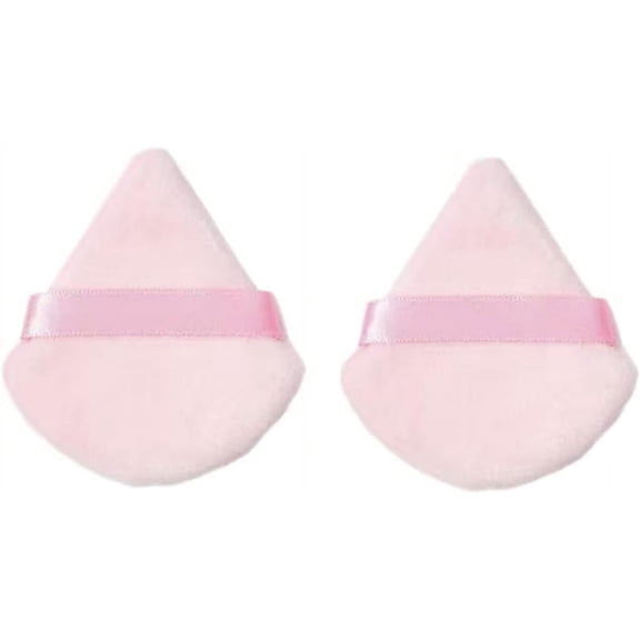 2 Pcs Reusable Triangle Powder Puffs for Pressed & Loose Powder, Make Up Puff, Velvet Face Powder Puff, Foundation Tool Dry Wet Make Up Powder Puff, Pink Perfection Powder Puff (Light Pink)